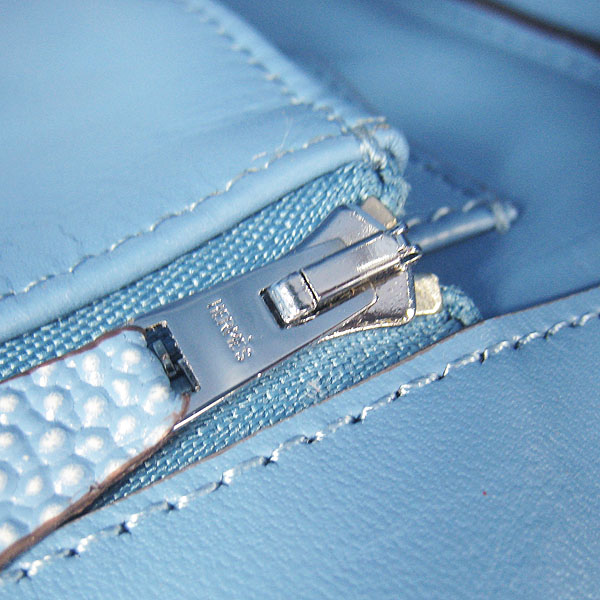 High Quality Fake Hermes Birkin 35CM Pearl Veins Leather Bag Light Blue 6089